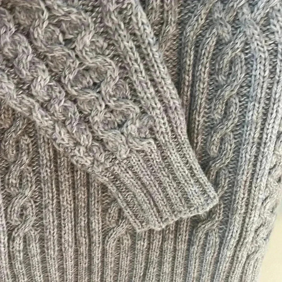 [S]Inis Crafts Merino Wool Jumper Grey Cable Knitted Roll Neck  Sweater - Picture 4 of 7